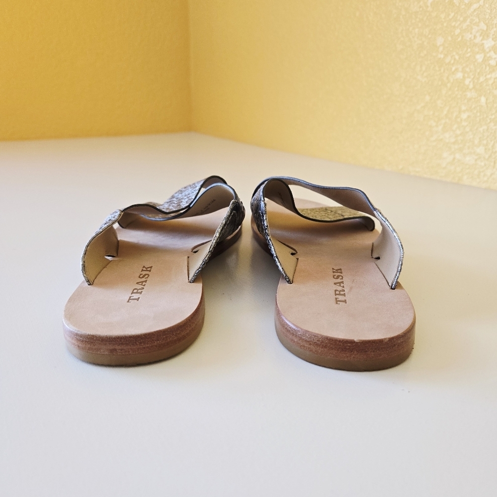 TRASK Huaraches Crossover Slide Metallic Silver Strappy Slip On Sandals Sz 9.5M - Picture 5 of 11